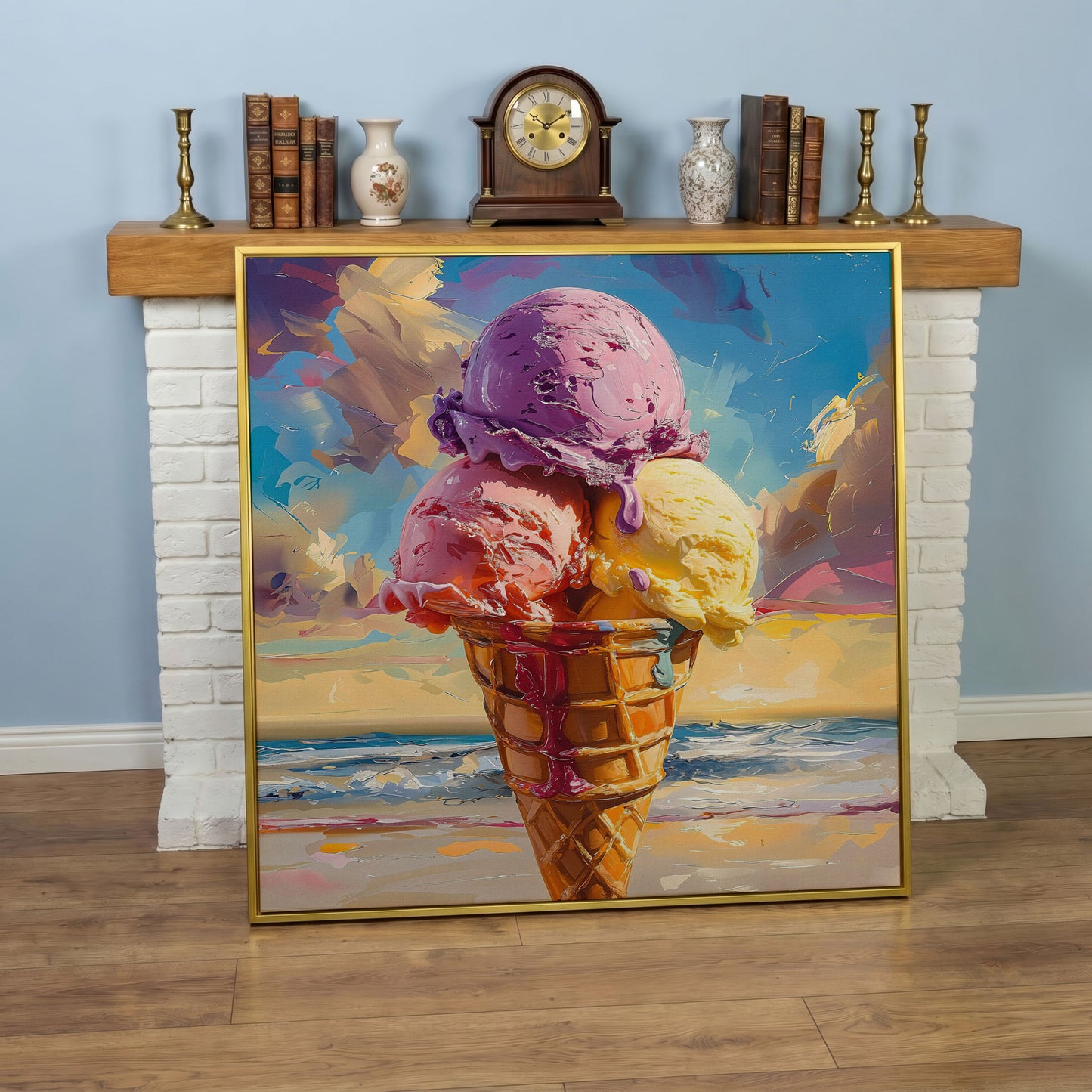 Vibrant Dessert Canvas Print in yellow gold floating frame
