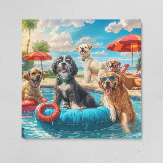 Dogs Pool Party Canvas on gallery wrap