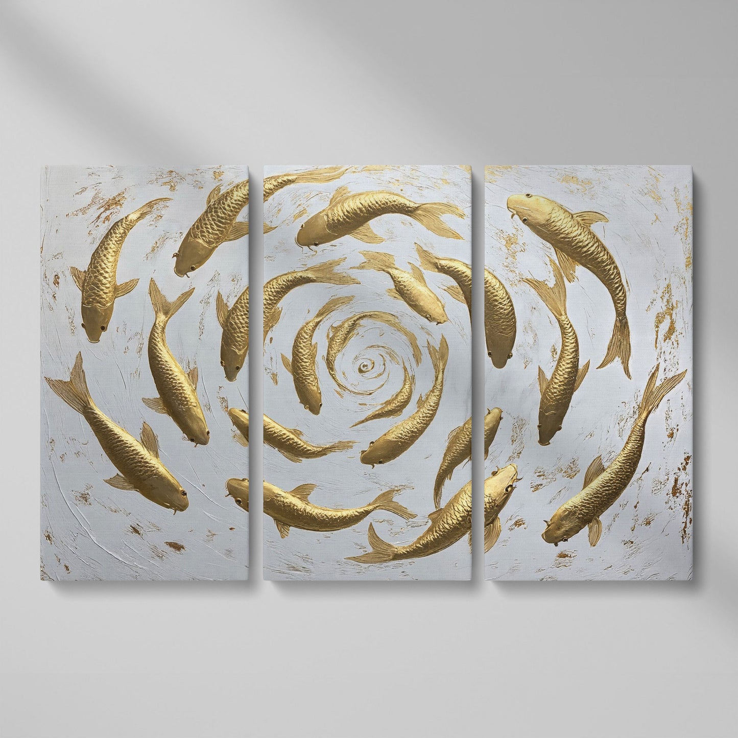 Golden Koi Shoal Canvas Print as 3-panel split version