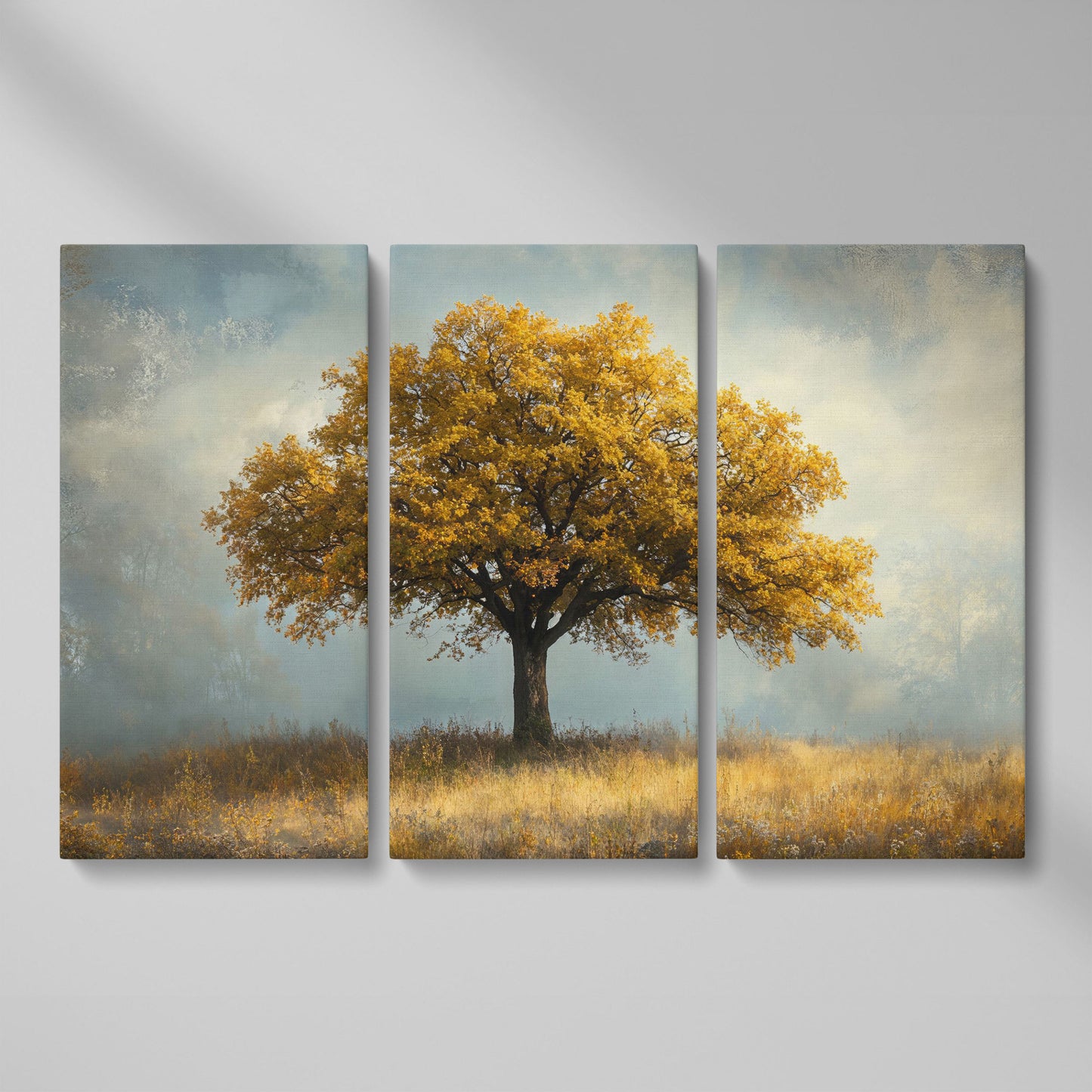 Autumn Landscape with Lone Tree Canvas as 3-panel split version
