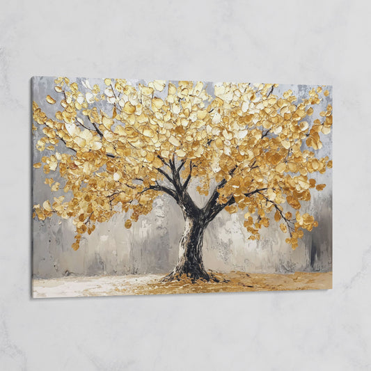 Golden Tree on Misted Gray Canvas Print on gallery wrap