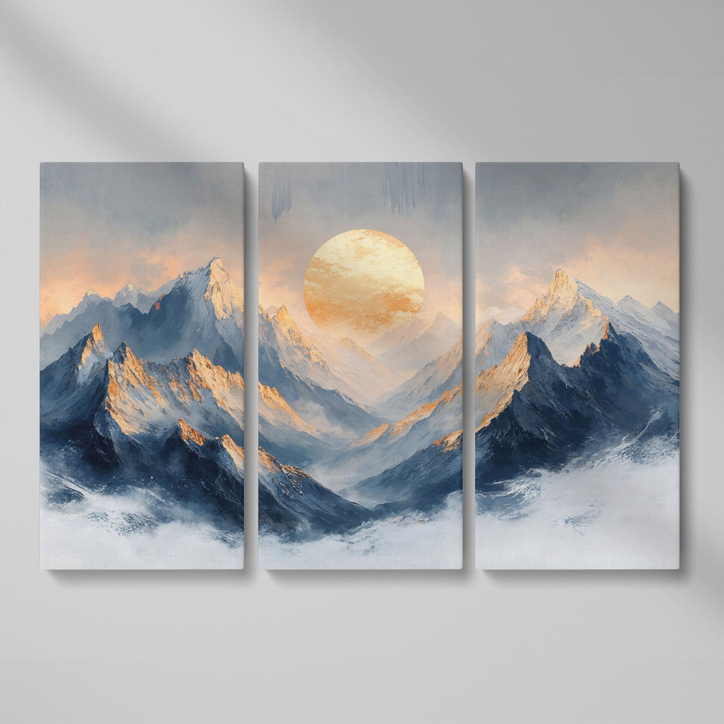 Sunlit Mountain Peaks Canvas as 3-panel split version