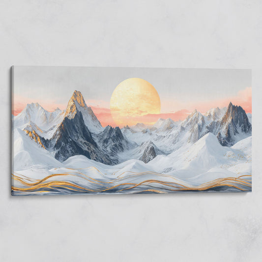 Snowy Mountain Landscape with Golden Sun Canvas on gallery wrap