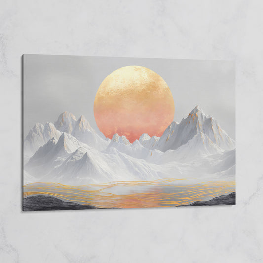 Surreal Sun and Snowy Mountains Canvas on gallery wrap