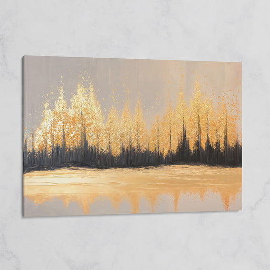 Golden Autumn Forest with Water Reflection Canvas Wall Art on gallery wrap