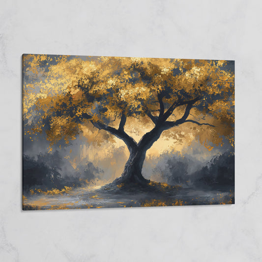 Mystical Tree with Golden Leaves Canvas Art on gallery wrap