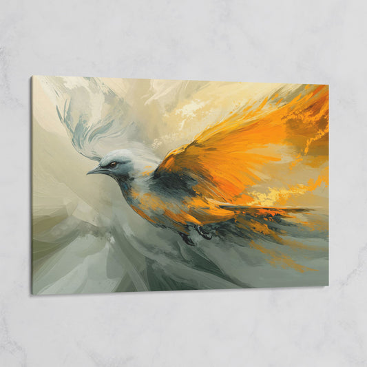 Abstract Orange and Gray Bird in Flight Canvas on gallery wrap
