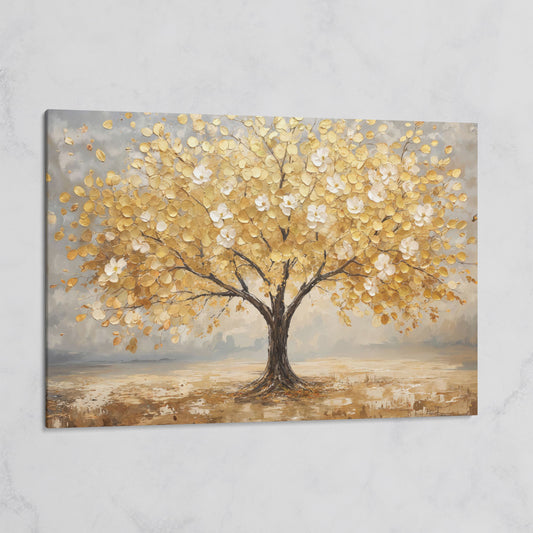 Golden Tree with Mirrored Blossoms Canvas on gallery wrap