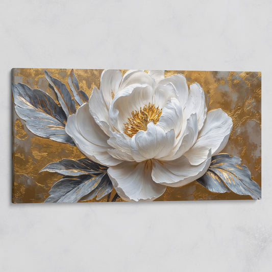 White Blossom Canvas Print, Panoramic Floral Art on gallery wrap