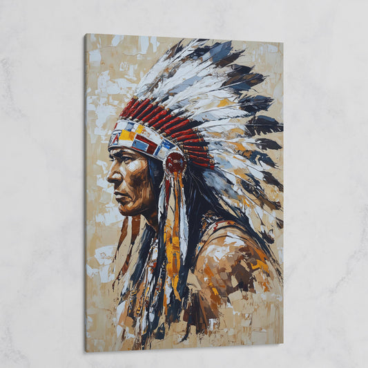 Native American Chief with Feather Headdress Canvas on gallery wrap