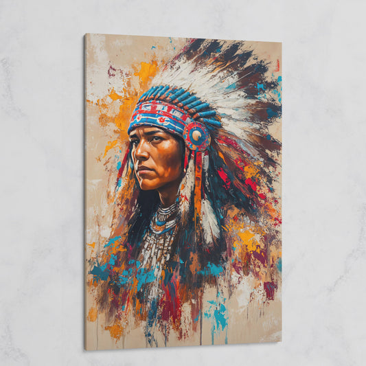 Colorful Native American Woman Portrait Canvas on gallery wrap