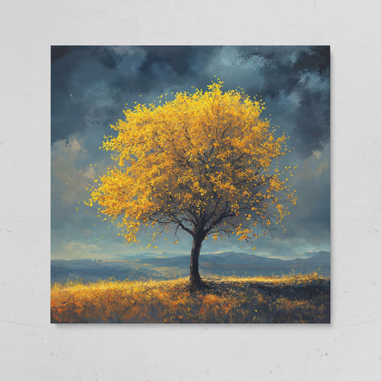 Autumn Tree Against Dark Sky Canvas on gallery wrap