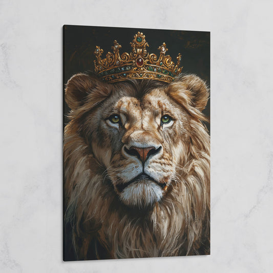 Crowned Lion Portrait Canvas on gallery wrap