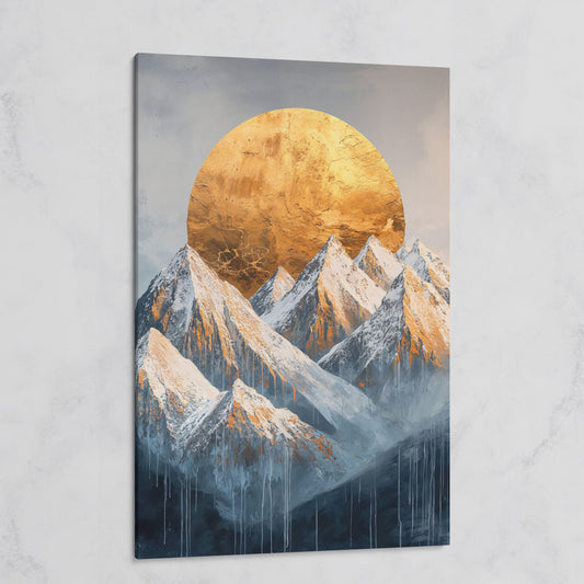 Snowy Mountains with Golden Sun Canvas Print on gallery wrap