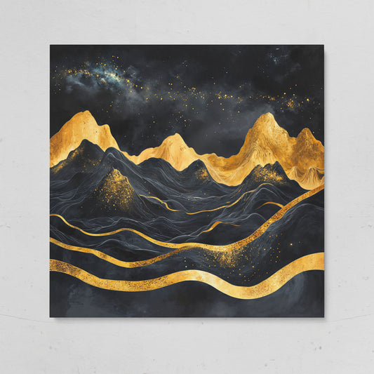 Black and Gold Mountains, Starry Night Canvas on gallery wrap