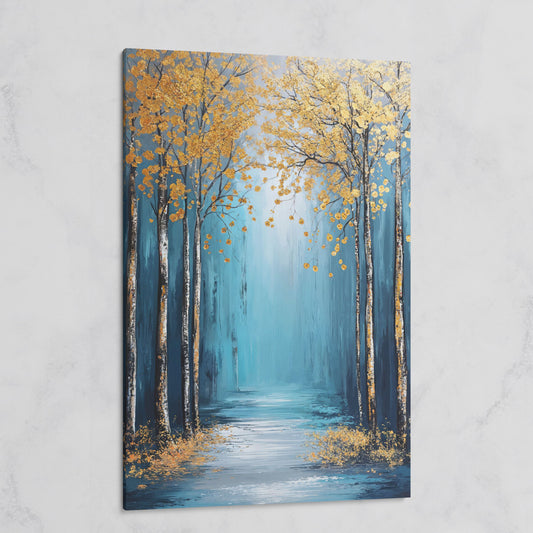Golden Trees on Blue Canvas Print on gallery wrap