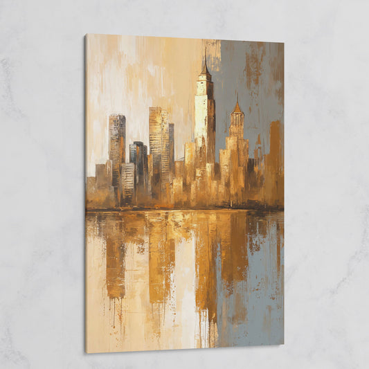 Golden Cityscape Reflection Canvas Print on gallery wrap