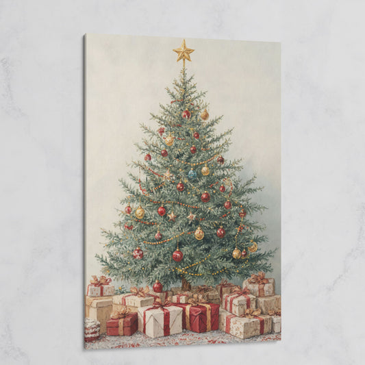 Christmas Tree with Presents Canvas Print on gallery wrap