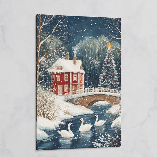 Winter Wonderland Snowy House Canvas Print on gallery wrap