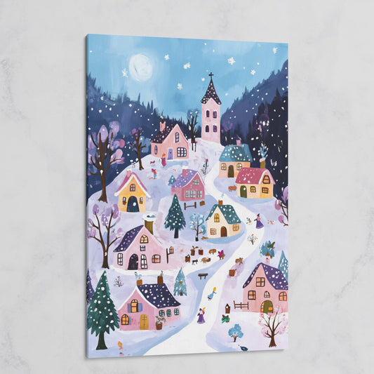 Snowy Winter Village Canvas Print on gallery wrap