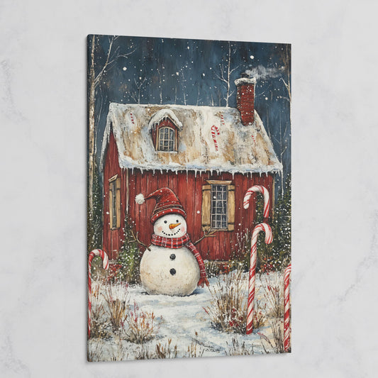 Festive Snowman Winter Scene Canvas Print on gallery wrap