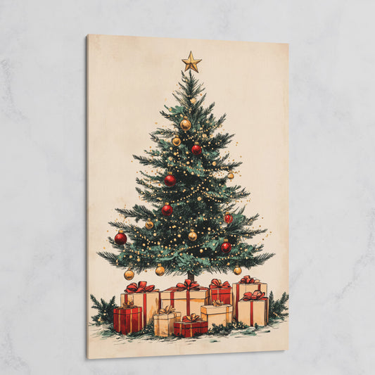 Christmas Gifts & Watercolor Tree Canvas Print on gallery wrap