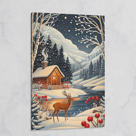 Cozy Cabin by the River Canvas Print on gallery wrap