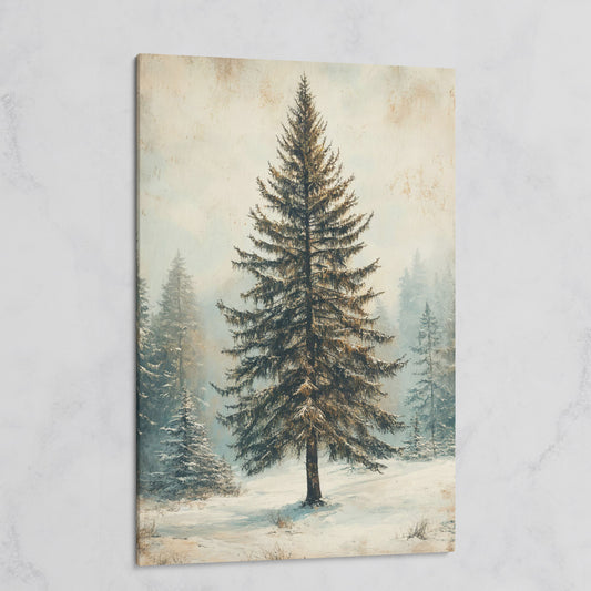 Snowy Evergreen Tree Winter Canvas Print on gallery wrap