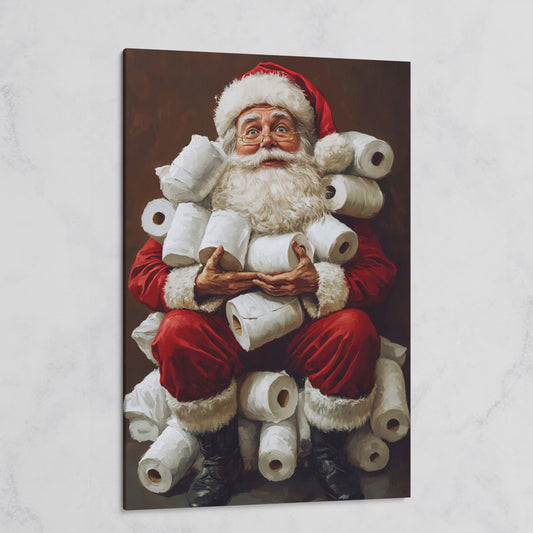 Santa with Toilet Paper Canvas Print on gallery wrap