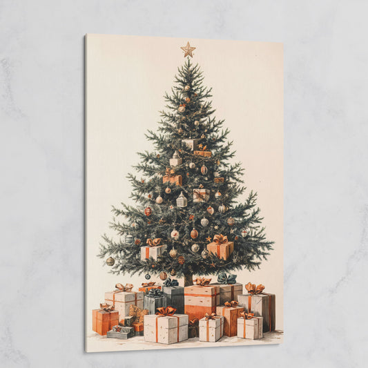 Festive Christmas Tree with Presents Canvas on gallery wrap