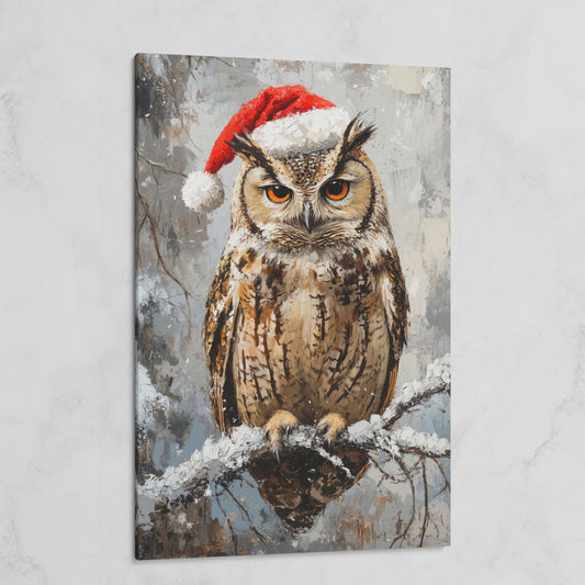 Owl in Santa Hat Canvas Print on gallery wrap