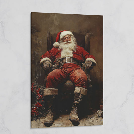 Sleeping Santa in Armchair Canvas Print on gallery wrap
