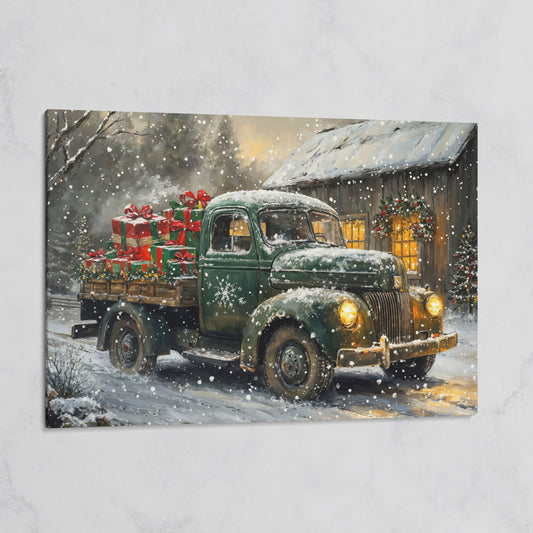Pickup Truck with Christmas Presents Canvas Print on gallery wrap