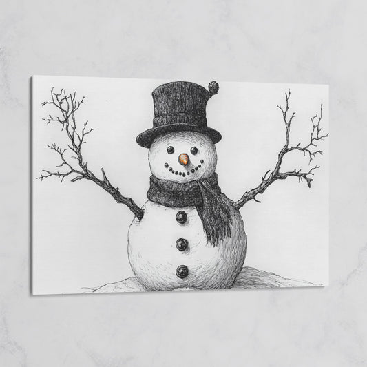 Rustic Winter Snowman Canvas Print on gallery wrap