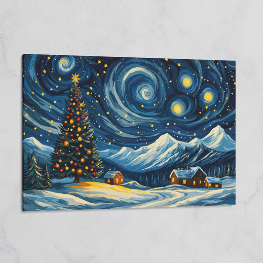 Christmas Tree with Swirling Sky Canvas Print on gallery wrap