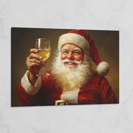 Santa with Wine Canvas Print on gallery wrap
