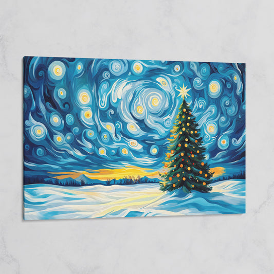 Christmas Tree Under Starry Sky Canvas Print on gallery wrap