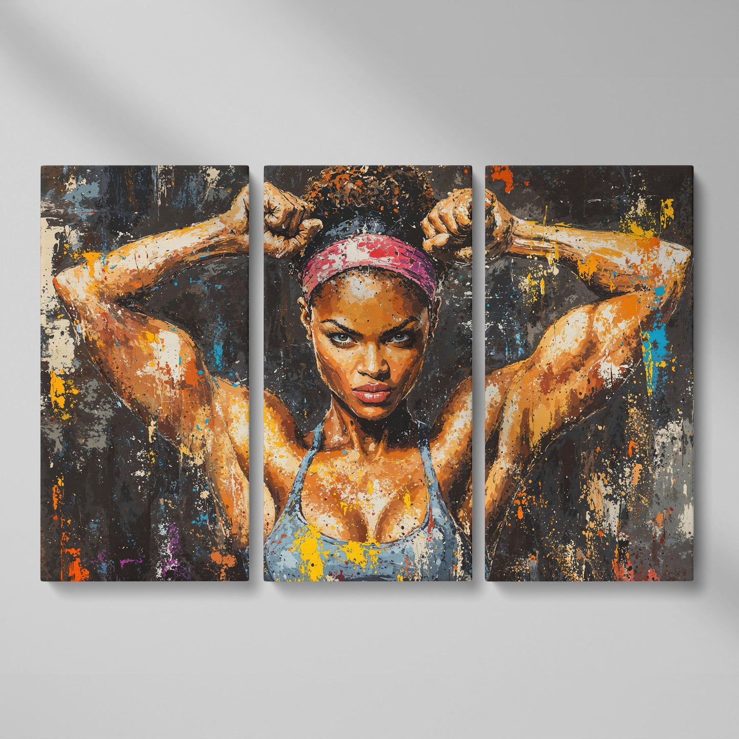 Black Girl Strength Canvas Print - Motivational Fitness Art as 3-panel split version