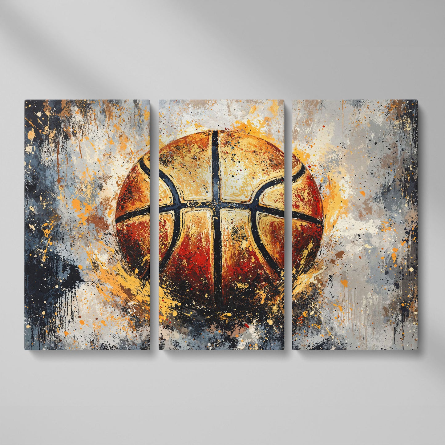 Abstract Basketball Canvas Print as 3-panel split version