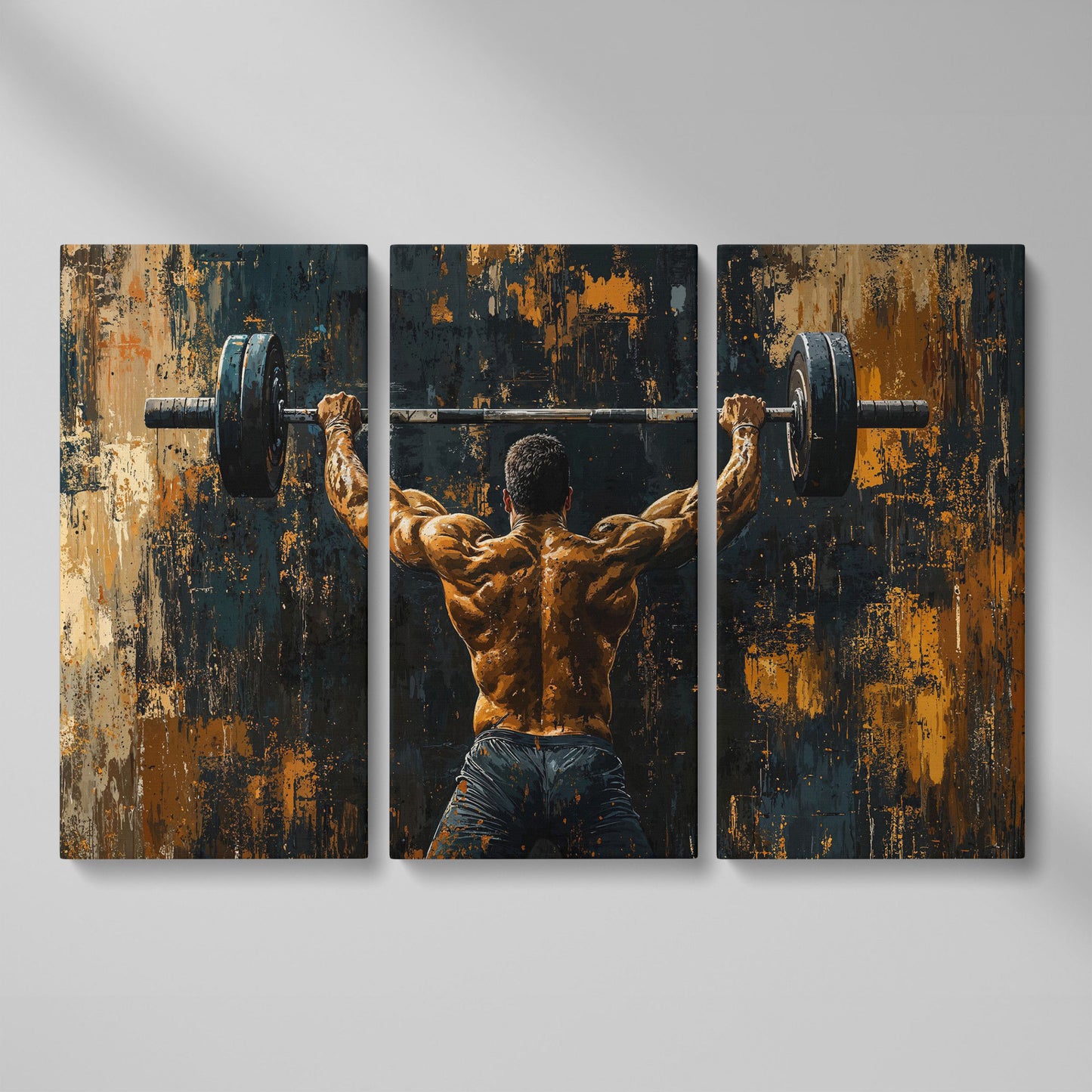 Strongman with Barbell Canvas Print as 3-panel split version