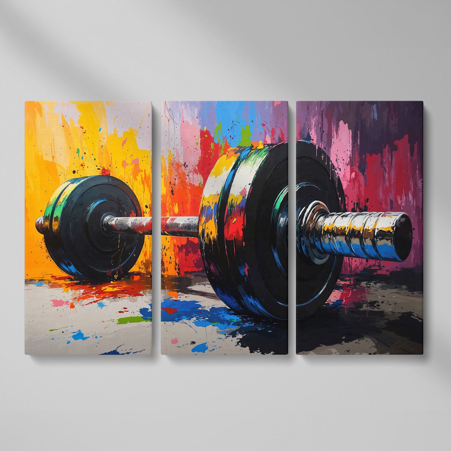 Colorful Barbell Abstract Canvas as 3-panel split version