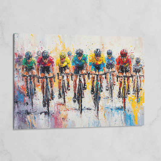 Cycling Race Canvas Print with Teal & Gold Peloton on gallery wrap