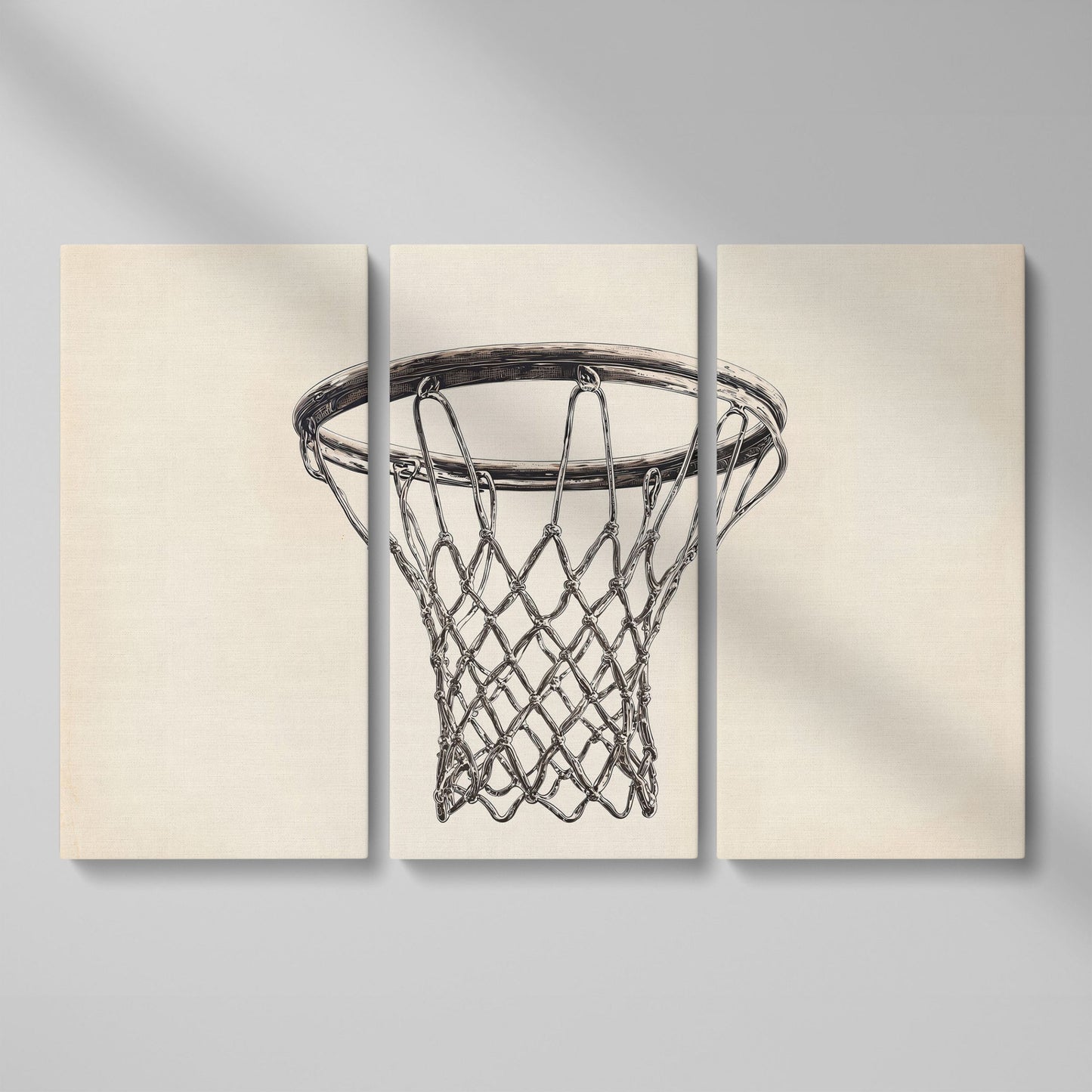 Basketball Hoop Line Art Canvas as 3-panel split version