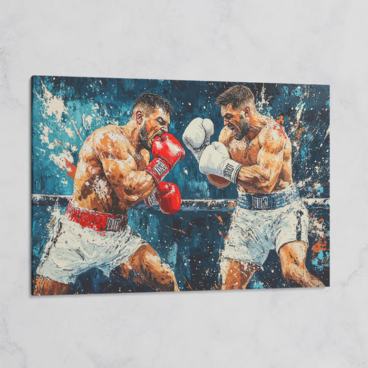 Dynamic Boxing Scene Canvas Print for Gym on gallery wrap