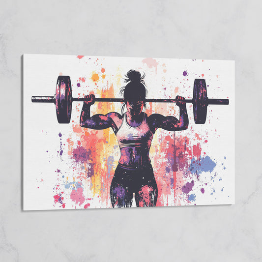 Female Lifter Canvas. Coral & Purple Fitness Art on gallery wrap