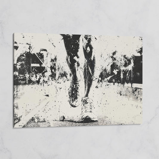 Black and White Runner Canvas. Abstract Athletic Motion on gallery wrap