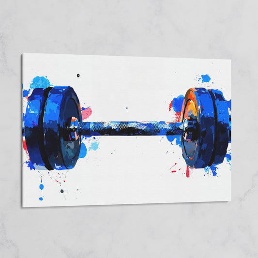 Dumbbell Watercolor Canvas Print in Cerulean & Crimson on gallery wrap