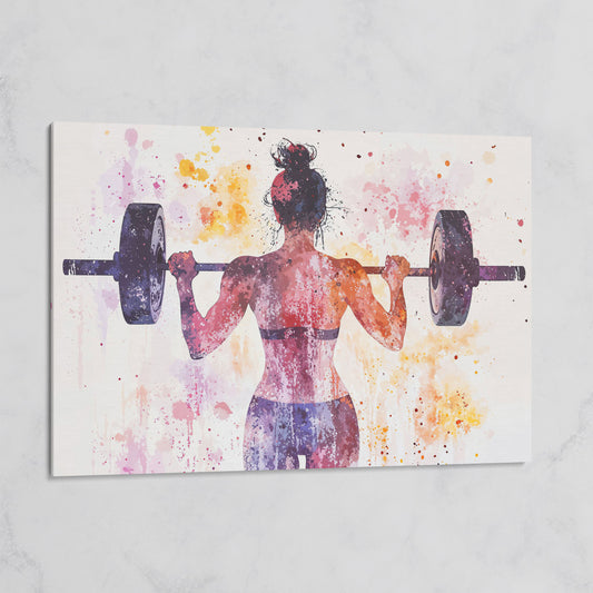 Woman Lifting Canvas, Plum & Amber Watercolor on gallery wrap
