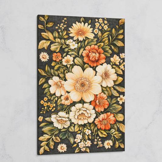 William Morris Botanical Canvas, Ochre & Sage Floral on gallery wrap