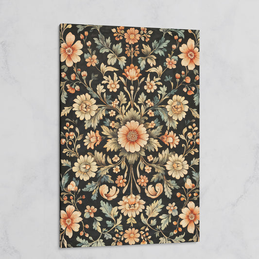 William Morris Floral Canvas in Burnt Sienna & Seafoam on gallery wrap